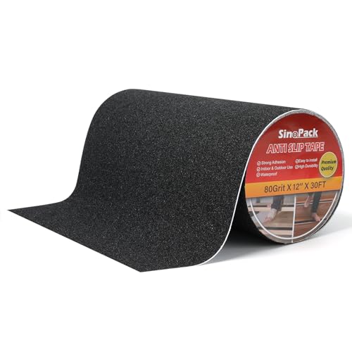 Anti Slip Tape Black - 12Inch x 30FT Non Skid Ramp for Outdoor, High Traction Abrasive Adhesive Anti Slip for Stairs Step - color: Black, size: 12IN x 30FT