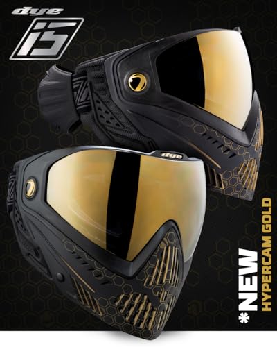 Maddog Dye i5 Thermal Anti-Fog Paintball Airsoft Mask Goggle System Combo with Microfiber Bag | Safety Certified Protection - color: Hypercam Black/Gold Fade