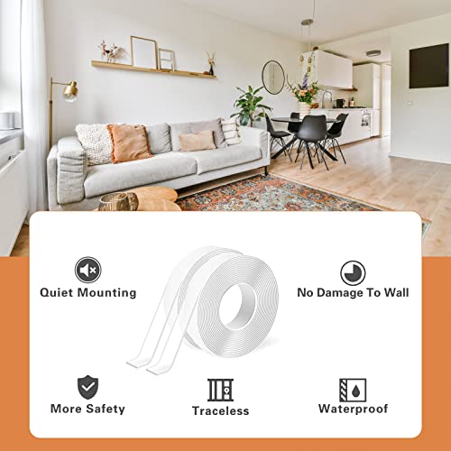 Double Sided Tape Heavy Duty - Nano Tape, Double Sided Mounting Tape (2 Rolls, 19.6FT), Heavy Duty Double Sided Tape for Walls, Two Sided Tape, Adhesive Tape for Poster, Carpet, Rug, Outdoor Use - color: transparent