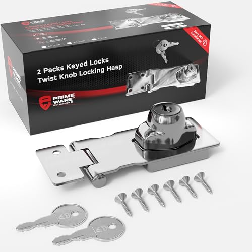 Primeware Keyed Twist-Knob Hasp Latch, Complete Kit with Keys & Hardware, Durable Locking Latch for Cabinets, Drawers, Small Doors, Heavy Duty Hinge Lock Hasps, 2-Pack, Chrome, 2.5 Inches - color: Chrome, size: 2.5"