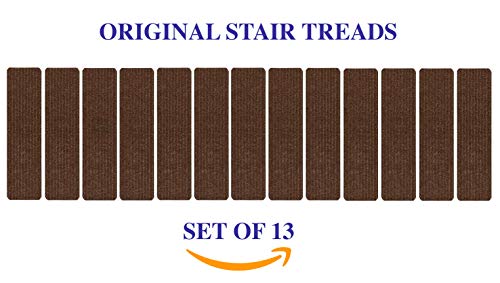 Stair Treads Collection Set of 13 Indoor Skid Slip Resistant Carpet Stair Tread Treads (8 inch x 30 inch) (Brown, Set of 13) - color: Brown, size: 13 Pcs - 8"x30"