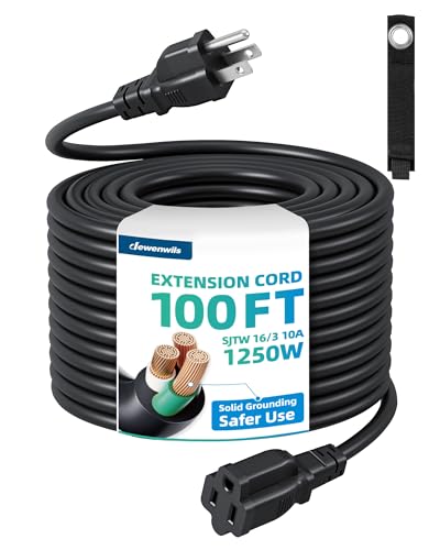 DEWENWILS 100FT 16/3 Extension Cord, Outdoor Extension Cord with Storage Strap, 3 Prong SJTW Flexible Weatherproof Power Cable, 125V/10A/1250W, Black, ETL Listed - color: Black, size: 100ft-16awg-1 Pack