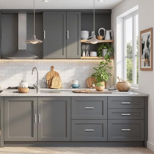 knobelite 5 Pack Hole Centers 3 inch Brushed Nickel Cabinet Pulls Stainless Steel Kitchen Cabinet Handles T Bar Hardware Pull Handle for Cabinets Dressers Closets - color: Brushed Nickel, size: Hole Centers: 3inch