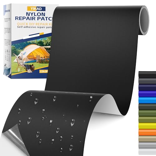 Fabric Repair Tape, Self Adhesive Nylon Repair Patch, Waterproof Outdoor Nylon Tape/Patch Kit for Down Jacket Clothing Tent Awnings Boat Cover Couches Black 6x63 inch - color: Black, size: 6" x 63"