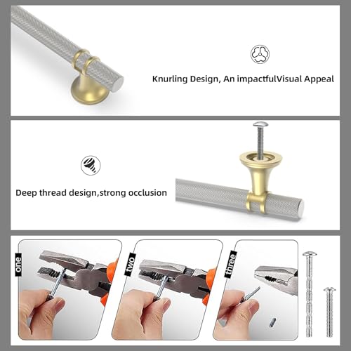 10 Pack 3 Inch Cabinet Pulls knurled Brushed Satin Nickel and Brushed Gold Kitchen Cabinet Handles Aluminum and Zinc Alloy Drawer Pulls Solid Cabinet Hardware - color: Nickel and Gold Knurled, size: 3'' Hole Center(76mm)