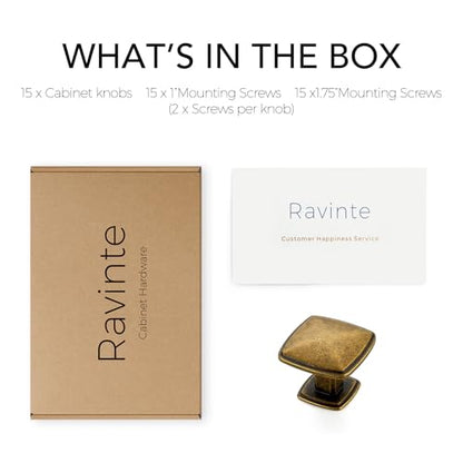 Ravinte 15 Pack Antique Brass Kitchen Cabinet Square Knob Single Hole Cabinet Hardware for Dresser Drawer Cabinet Pulls Drawer Knobs Cabinet Knobs - color: Antique Brass