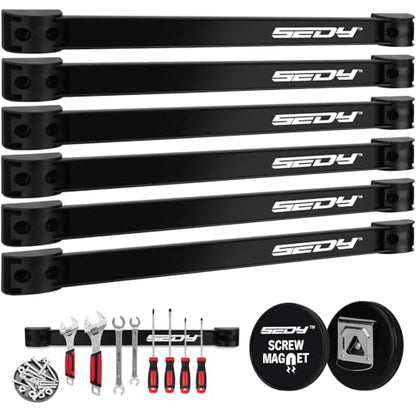SEDY Magnetic Tool Holder Storage Organizer: 7-Piece Garage Wall Mount Rack Organization Strip Power Magnet Organizers Mounted Workbench Board Slatwall Van Hanger - style: 7-Piece Magnetic Tool Strips