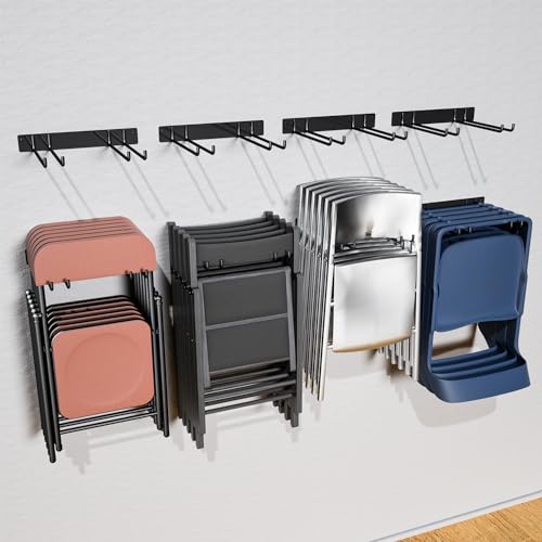 YYR Folding Chair Storage Rack, Garden Tool & Foldable Chairs Organizer Hangers for Garage Organization, Lawn, Beach, Camping, Yard Chairs Hooks Wall Mount, Soild Metal Max Load 480 LBS - 4 Pack - color: Chair Rack - 4 Pack