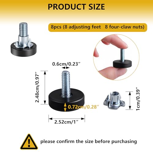 8 Pack 1/4" Wire Shelving Rack Thread Leveling Feet Bolt Adjustable Furniture Levelers Screw-in Furniture Feet Adjusters for Garden Chairs Tables Cabinets Bar Stool Stool Cupboard Couch Desk Sofa - size: 8x1/4"-with Nuts