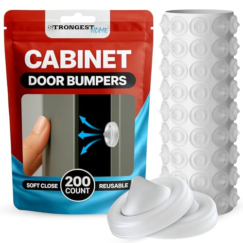 Strongest Home Cabinet Door Bumpers – 200 Pack Clear Rubber Bumpers Self-Adhesive for Cabinets, Drawers & Furniture – Soft Cabinet Stoppers for Quiet Close & Surface Protection – 0.5" x 0.2" - color: Clear, size: X- Small (200 Pack)