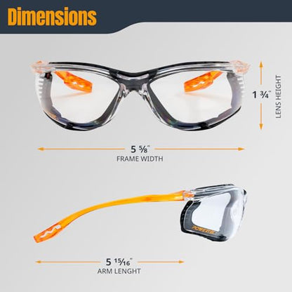 POWERTEC Safety Glasses ANSI Z87.1-2020, Clear Wraparound Protective Eyewear with Removable Foam Gasket, UV Protection for Construction, Woodworking & Jobsite Use (72317) - style: Safety Glasses