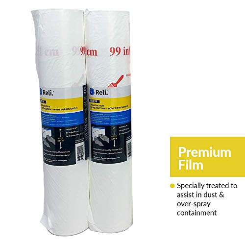 Reli. Masking Film, 1 Roll | 90' Foot x 99" Inch | Masking Plastic Film, Pre-Folded | Hand Masker for Painting & Automotive | Plastic Overspray Protection - size: 90 foot length x 99 inch width | 1 roll