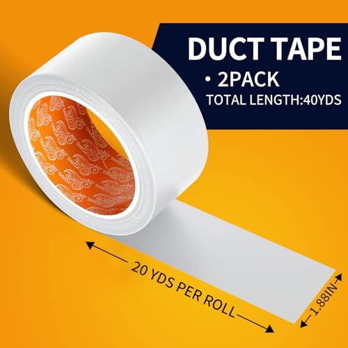 YONGJIN White Duct Tape Waterproof - 2 Pack Tear by Hand, No Residue, Multi-Purpose Duct Tape Bulk for Indoor Outdoor Repairs, DIY, Packaging, and Crafts, 2 Inch x 40 Yards Total - color: White