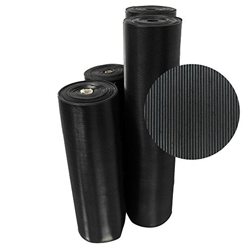 Rubber-Cal 03_167_W_FR_08 Fine Rib Corrugated Rubber Floor Mats, Thick x 3ft x 8ft Runners, Black - size: 36"L x 36"W x 0.1"Th