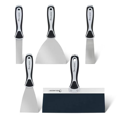 ROLLINGDOG 5 PC Putty Knife Set- Include 1", 3" and 5" Spackle Knife, 1.5" Chisel Scraper, 10" Taping Knife for Drywall Repair
