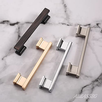 Alzassbg 10 Pack Brushed Brass Cabinet Pulls, 3-3/4 Inch(96mm) Hole Centers Gold Kitchen Cabinet Handles for Cabinets and Drawers AL3061BB - color: Brushed Brass, size: 3-3/4" Hole Center