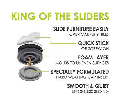 GorillaGlides 1 Inch Chair Sliders/Furniture Floor Protectors (16 Furniture Glides) Self-Adhesive Screw On Chair Glides for Sliding on Low-Pile Carpet & Hard Surface Floors, Round - size: 1 Inch - 16 Pack