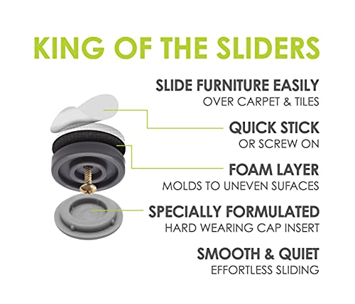GorillaGlides 1 Inch Chair Sliders/Furniture Floor Protectors (16 Furniture Glides) Self-Adhesive Screw On Chair Glides for Sliding on Low-Pile Carpet & Hard Surface Floors, Round - size: 1 Inch - 16 Pack