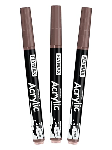 FLYMAX Brown Marker Paint Pens - Permanent Marker Pens Brown Acrylic Paint Water-Based 0.7mm Fine Tip Waterproof Quick-Drying (3 in 1Pack) - color: Brown
