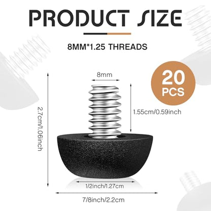 Dunzy 20 Pcs M8 Adjustable Furniture Levelers 20 Pcs, Screw-in Leg Leveling Feet, Black Patio Furniture Replacement Feet for Chair, Table, Cabinet, Desk, Uneven Floor Protection