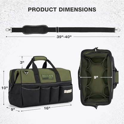 HISEA Heavy Duty Tool Bag 20 Pockets, 16-Inch Portable Tool Box Organizer, 600D Waterproof Wide Mouth Large Storage Toolbag for Electrician, Tradesman with Adjustable Shoulder Strap