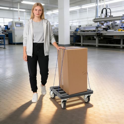 Furniture Dolly,18''x18’’ Heavy-Duty Stainless Steel Furniture Mover, 1200LBS Loading Capacity, 4'' Swivel Casters & Tie-Down Straps for Secure Transport(Black)