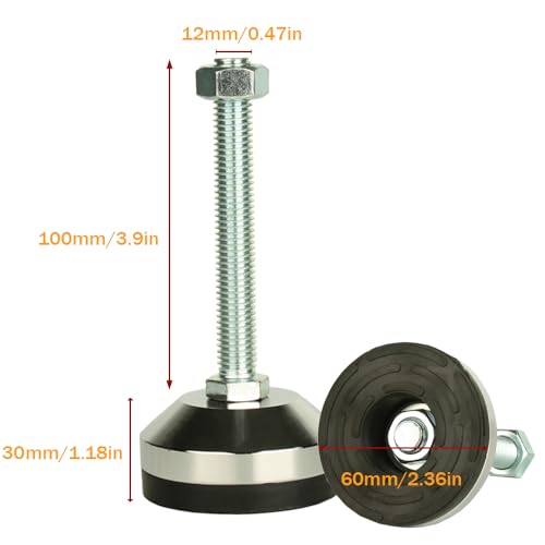 Heavy Duty Leveling Screw Leg,Leg Leveler 2.36" Dia Base,Adjustable Leveling feet M12 Thread, 1300 Lb Capacity,Capacity for Workbench, Machine, Cabinet, (D60xM12x100,4 Pcs,Black) - size: D60xM12x100,4 Pcs
