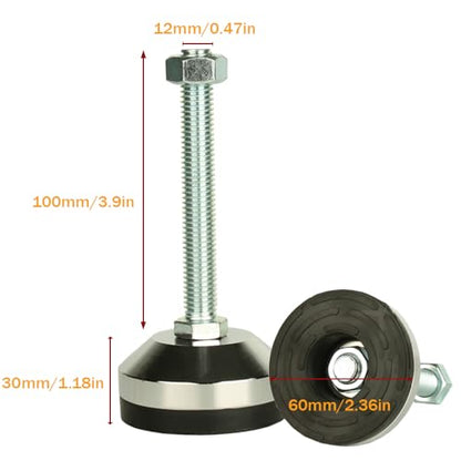 Heavy Duty Leveling Screw Leg,Leg Leveler 2.36" Dia Base,Adjustable Leveling feet M12 Thread, 1300 Lb Capacity,Capacity for Workbench, Machine, Cabinet, (D60xM12x100,4 Pcs,Black) - size: D60xM12x100,4 Pcs