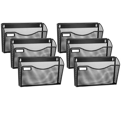 samstar 6 Pack Mesh Wall Mounted File Holder Metal Wall File Pocket Mail Organizer for Office/Home(with Label Panel) - color: Black