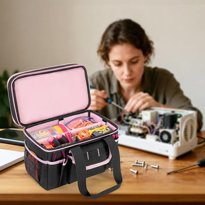 Tool Tote Bag for Women, Double Layer Tool Storage Organizer Bag with Divider for Electrician, Carpenters, Repairman, Black