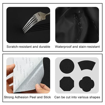 Self Adhesive Leather Repair Patch,8x12 inch Vinyl Repair Kit,Leather Repair Kit for Furniture,Car Seat,Couch,Office Chair,2 Pcs Black - color: Black, size: 8*12inch