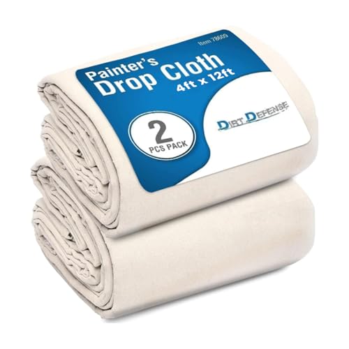 DIRT DEFENSE Pack of 2: Canvas Drop Cloth Cotton Tarp 4x12 Large Tarp for Art Supplies, Drop Cloths for Painting Supplies/Paint Canvas Fabric or Couch Cover and Furniture Cover from Paint - size: 4ft x 12ft Pack of 2
