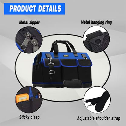 FASTECH 22 Inch Bottom Tools Bag With Wide Mouth For Tool Storage, Carrier and Organizer, Heavy Duty Tool Tote Bag For Men/Women, Wide Mouth Tool Bag With Inside Pockets (22 Inch) - size: 22INCH