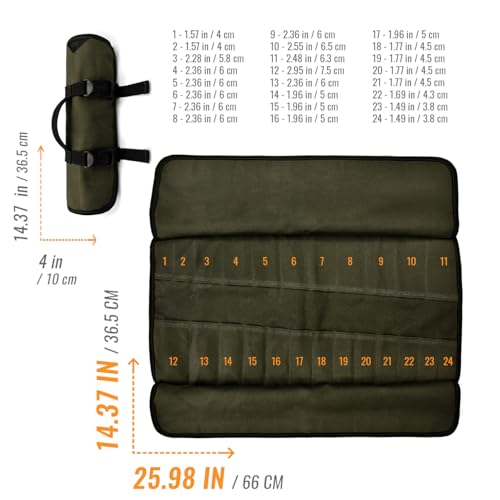 Under NY Sky Tool Roll Organizer, Heavy-Duty Wrench Bag, Portable Hand Tool Pouch for Mechanics, Electricians, and Hand Tools - color: 24 Slots Green