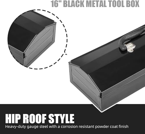 2PC Portable Tool Box, Metal Tool Box, 4 Non-Slip Foot Pads, Ideal for Trailer, Mechanic, DIY-ers, Car Toolbox, Workshops, Garages, Repair Shops,Black - size: 2P-16in-Black