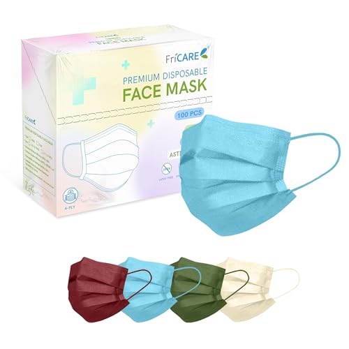 FriCARE Face Masks Disposable for Adults, 4 Ply ASTM Level 3, Individually Wrapped Mask for Allergy Protection, 100 Pack, Ocean Sunset - color: Ocean Sunset