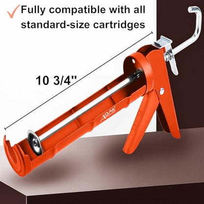 ADAK - Professional Caulking Gun, 10:1 Thrust Ratio, Caulking Gun No Drip, Hand Tool for Silicone & Sealant Application, Smooth Pressure Caulk Gun, Caulking Gun Tool (Orange) - color: Orange