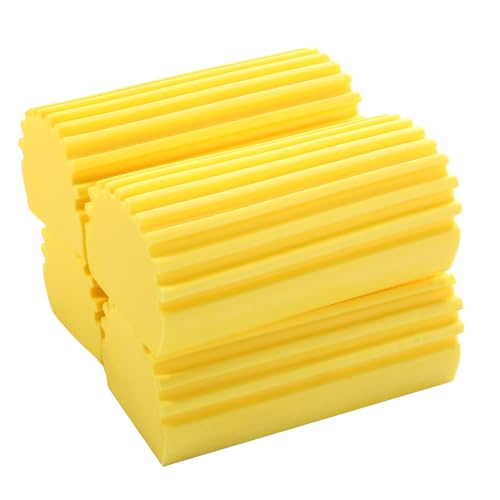 4-Pack Damp Cleaning Sponge Brush Set - Suitable for Kitchen and Car Window Cleaning,Mirrors, Window Track Grooves, Multi-Functional Cleaning Products That are Efficient Cleaning Tools(Yellow) - color: Yellow