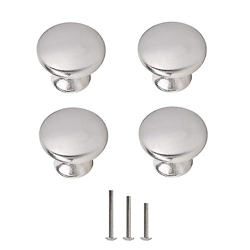 4X Satin Brushed Nickel Knobs Cabinet Hardware Round Mushroom Knob Wardrobe Drawer Pull Handles 30mm/1.18" for Kitchen Cupboard Furniture Chest Door Dresser Bathroom - color: Brushed Nickel, size: 4