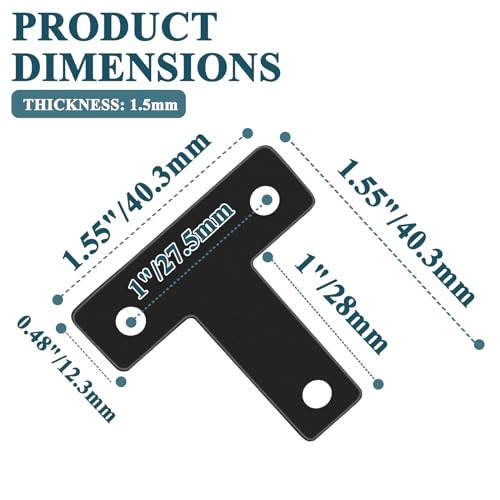 12 Pcs 1.55" x 1.55" T-Shape Flat Corner Brace Brackets, Mending Repair Plates Corner Brackets with Screws, Black - size: 1.55", style: T-Shape