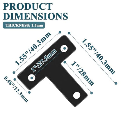 12 Pcs 1.55" x 1.55" T-Shape Flat Corner Brace Brackets, Mending Repair Plates Corner Brackets with Screws, Black - size: 1.55", style: T-Shape