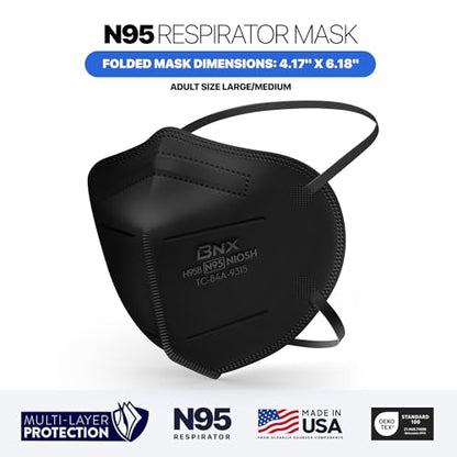 AccuMed BNX N95 Mask Black NIOSH Certified MADE IN USA Particulate Respirator Protective Face Mask (50-Pack, Approval Number TC-84A-9315 / Model H95B) Black - color: 50-pack Black