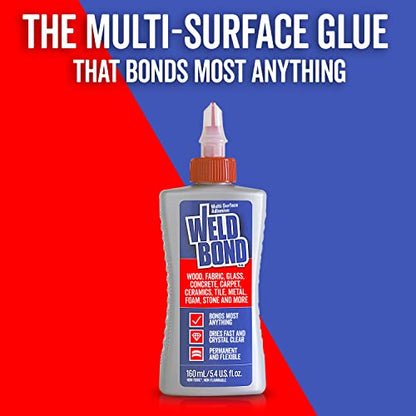Weldbond Multi-Surface Strong Glue – Fast Drying Glue for Wood, Tile, Ceramic, Pottery, Glass, Metal & More – Heavy Duty Adhesive for Mosaic, Crafts, Wood Working & Repairs – 5.4oz (160ml), 2 Pack - size: 2 pack