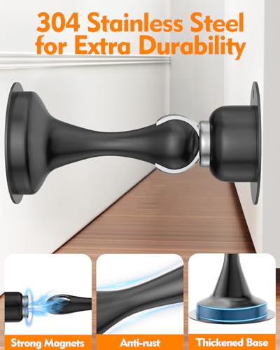 Door Stoppers Magnetic Door Catch - 2 Pack Stainless Steel Heavy Duty Door Holder Stops for Bottom Top of Door - Wall Floor Mounting No Drill 3D Adhesive & Screws Strong Magnet Keep Door Open - style: 2 Pack-Black