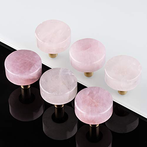 mookaitedecor Set of 2 Rose Quartz Drawer Knobs with Screws, Crystal Stone Pull Handles for Dresser Wardrobe Kitchen Decorative