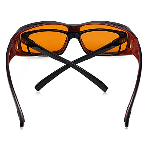 Eyekepper 100% Blue Light Reduction,Fitover Anti-Blue Blocking Computer Glasses Amber Lenses Black Red - color: 1805-black Red-100% Blue Light Blocking