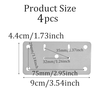 4Pcs 3.54 x 1.73 Inch Cabinet Hinge Repair Plate, Stainless Steel Hinge Fixing Plates with Mounting Screws for Cabinets, Cupboards, Lockers, and Furniture Repair(Hinge Base) - size: 4Pcs Hinge base