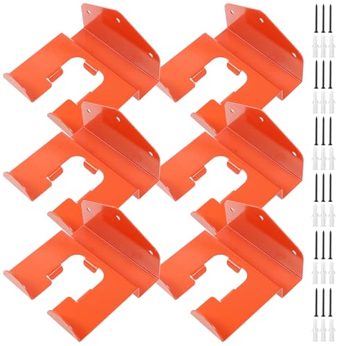 6 Pack Weed Eater Hanger Wall Mounted Bulk Weedeater Garage Trimmer Rack Heavy Duty Garden Tool Hanger Steel Weed Whackers Holder Organizer Hooks for Grass Garden Tools (Orange) - color: Orange, size: 6 Pack
