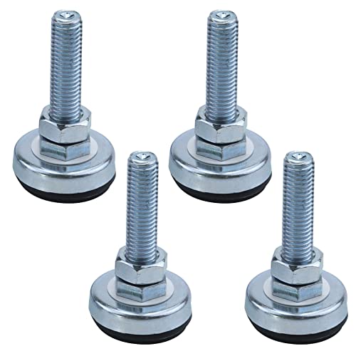 Antrader 4PCS M12 Thread Adjustable Pole Leveling Foot Carbon Steel Shockproof Self Leg Leveler - Base Diameter 1-3/5 Inch, 600 LB Capacity for Workbench, Machine, Cabinet & Heavy Duty Applications - color: Silver Tone, size: ‎D40xM12x50mm