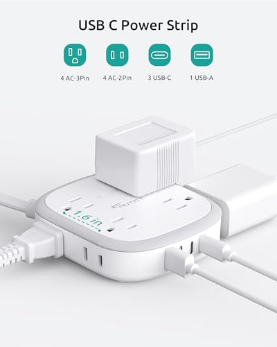 NUTICT Outlet Cover Extension Cord, Flat Plug Power Strip 6ft, 8 Outlets (4-2Pin)& 4 USB Ports (3 USB C), 13A/1625W, 1440J Surge Protector, Wall Mountable, Ideal for Home Improvement, Tight Spaces - size: 6FT (4-2 Prong Outlets)